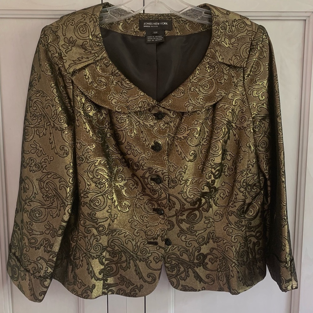Jones New York Metallic Brocade Skirt and Jacket Ensemble Size 12P